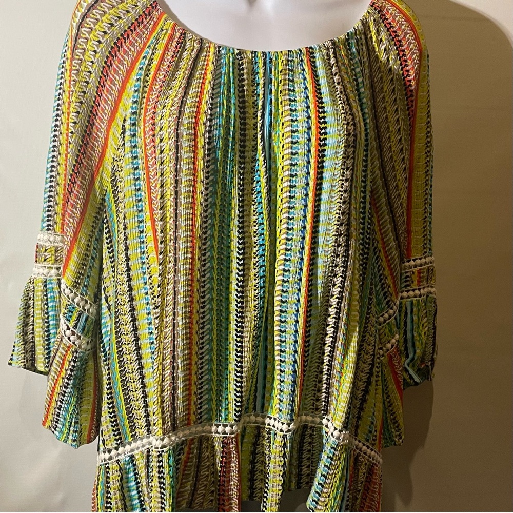 JohnPaulRichard Green and Yellow Ruffled Blouse